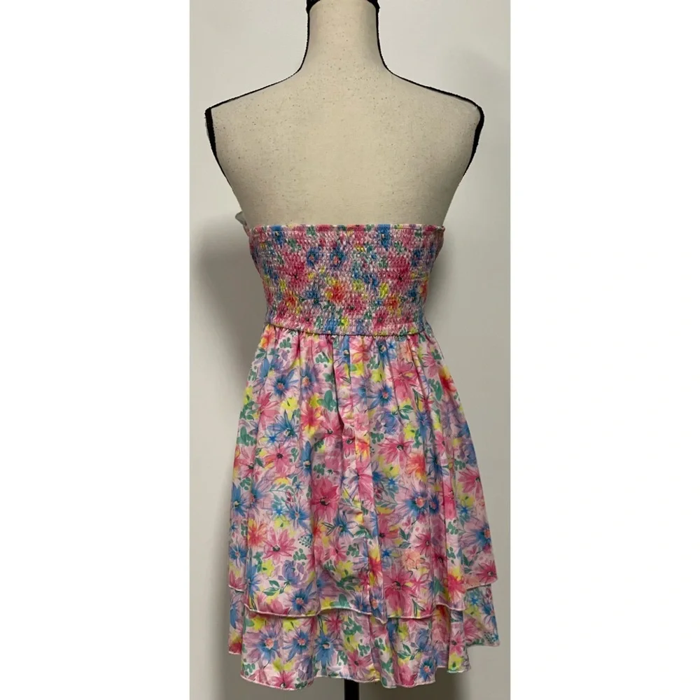 Shein Strapless Floral Mini Dress Pink Size L - Picture 11 of 13